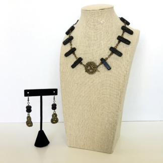 Black Lava Rocks Choker with Earrings