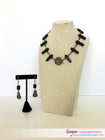 Black Lava Rocks Choker with Earrings