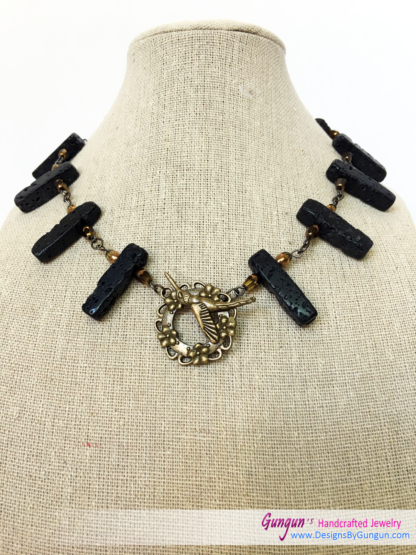 Black Lava Rocks Choker with Earrings