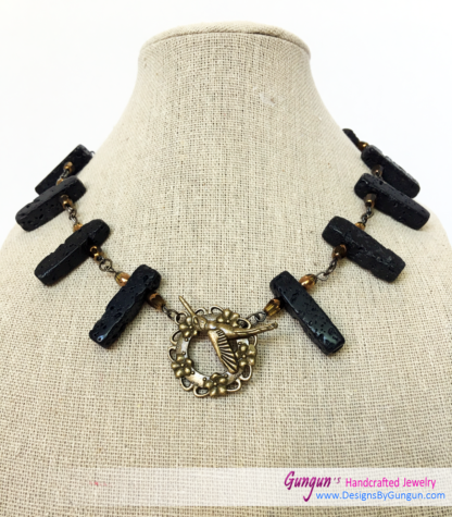 Black Lava Rocks Choker with Earrings