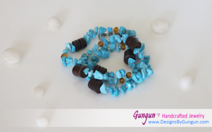 Turquoise Chips and Wood Bracelet