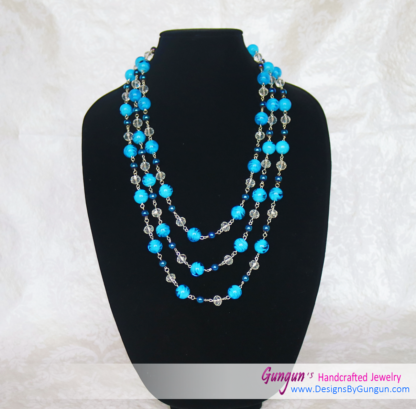 Blue Pearls and Acrylic Beads Necklace Set