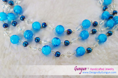 Blue Pearls and Acrylic Beads Necklace Set