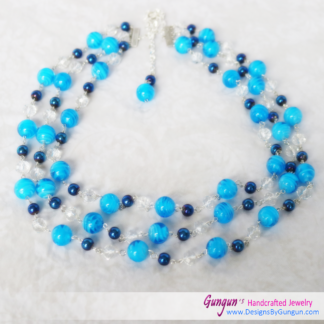 Blue Pearls and Acrylic Beads Necklace Set