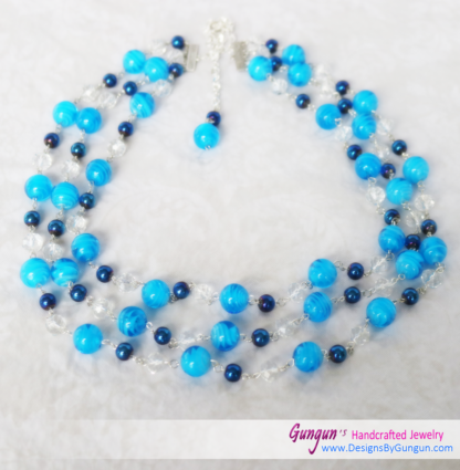 Blue Pearls and Acrylic Beads Necklace Set