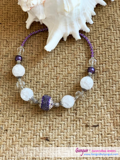 White & Purple Collar Necklace